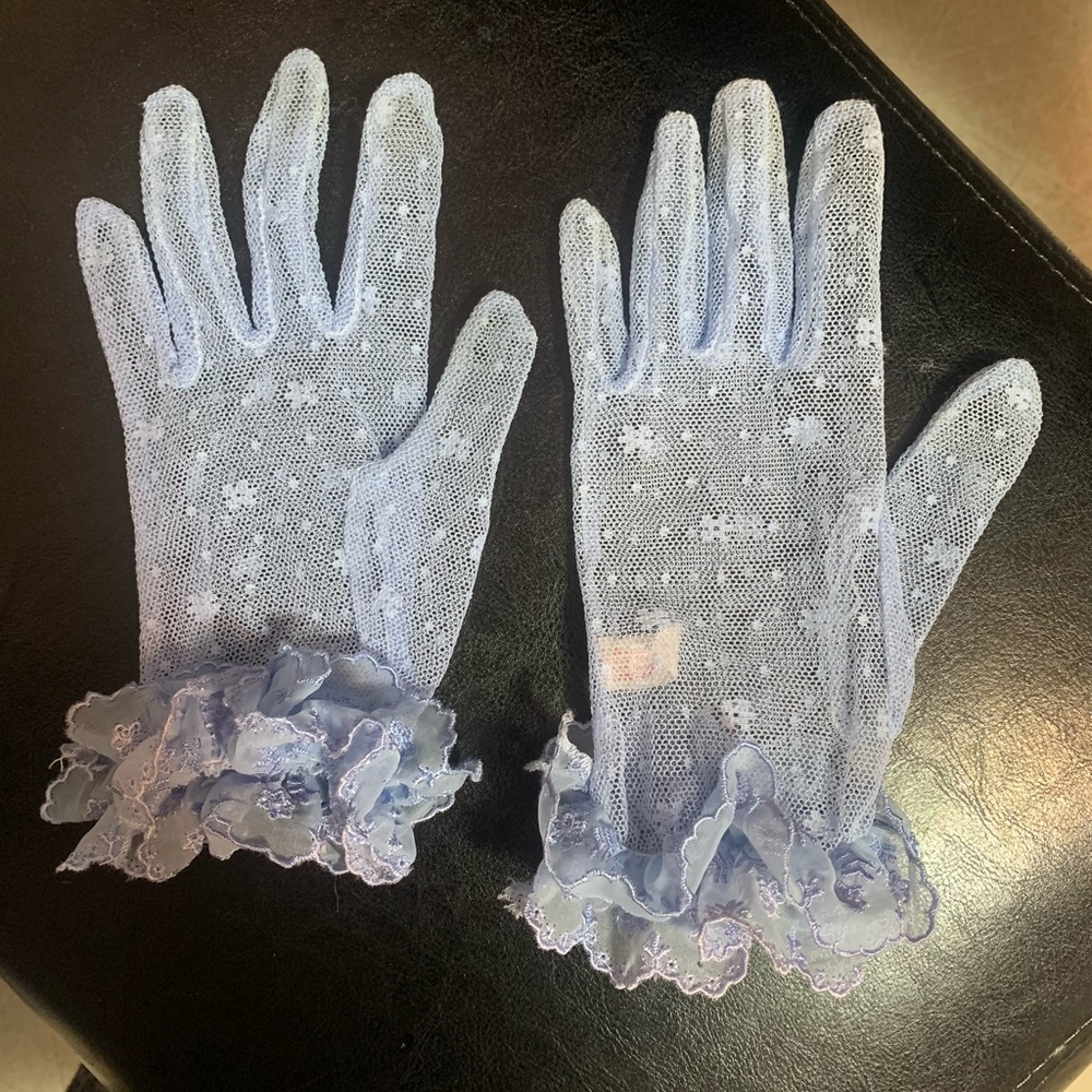 Vintage baby blue lace gloves